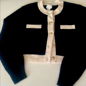 H&M Black and Cream Cardigan Sweater with Classic Design & gold buttons Medium